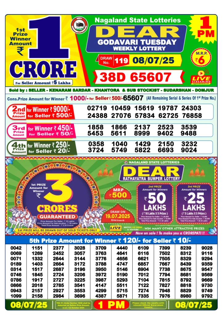 Dear Lottery Result Today(8-7-2025) | 1PM