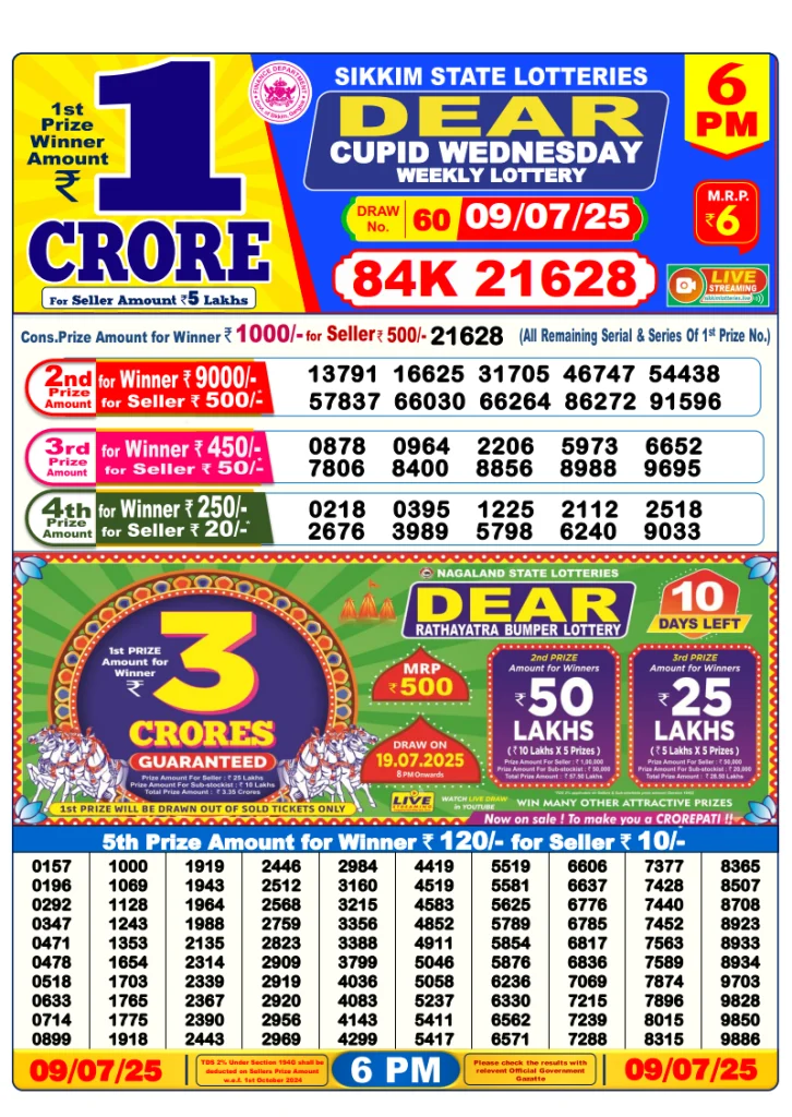 Dear Lottery Result Today(9-7-2025) | 6PM