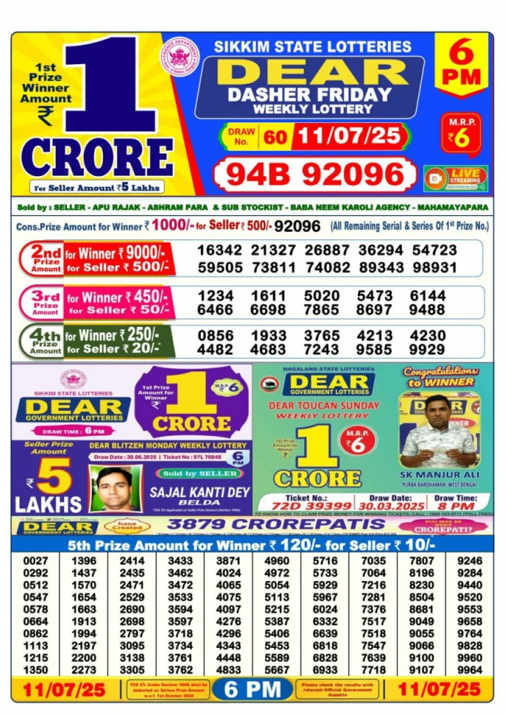 Dear Lottery Result Today(11-7-2025) | 6PM