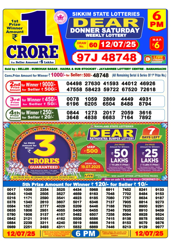 Dear Lottery Result Today(12-7-2025) | 1PM