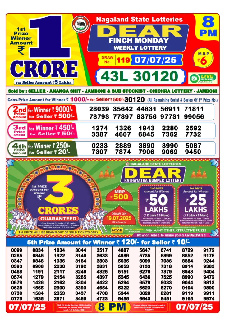 Dear Lottery Result Today(7-7-2025) | 8PM