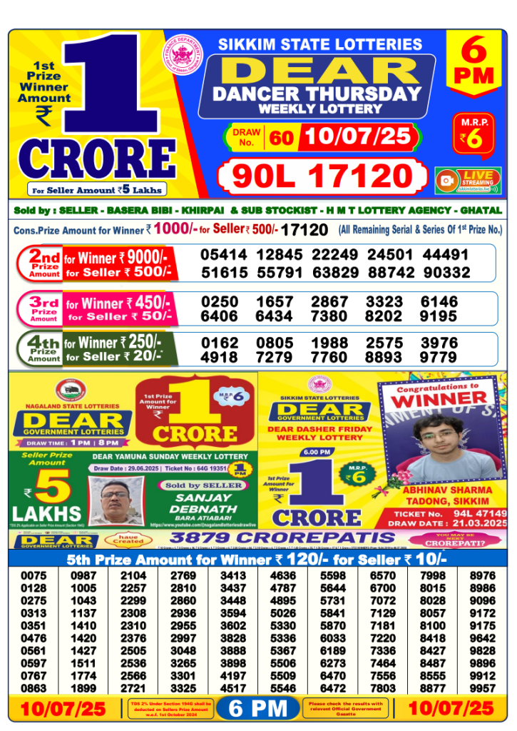 Dear Lottery Result Today(9-7-2025) | 6PM