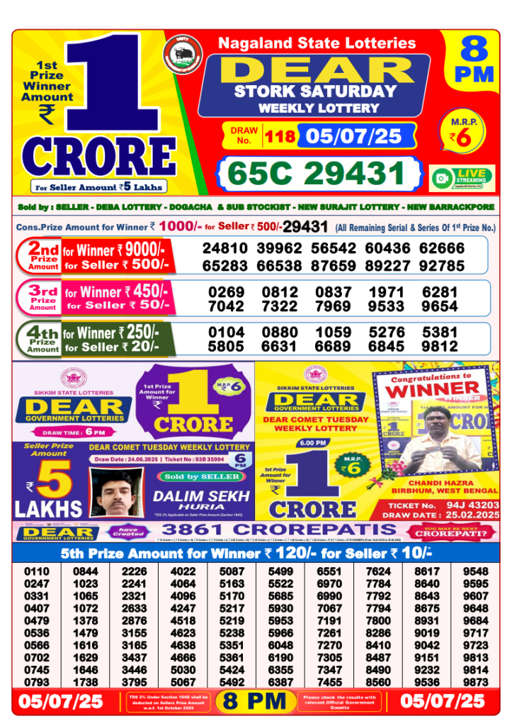 Dear Lottery Result Today(5-7-2025) | 8PM