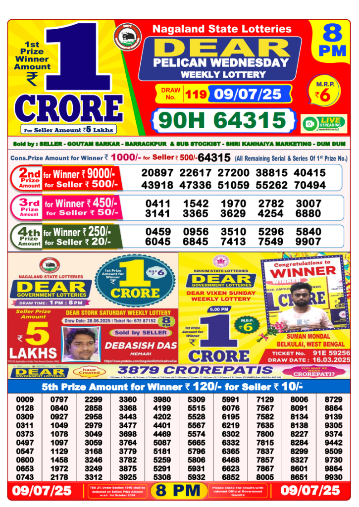 Dear Lottery Result Today(9-7-2025) | 6PM