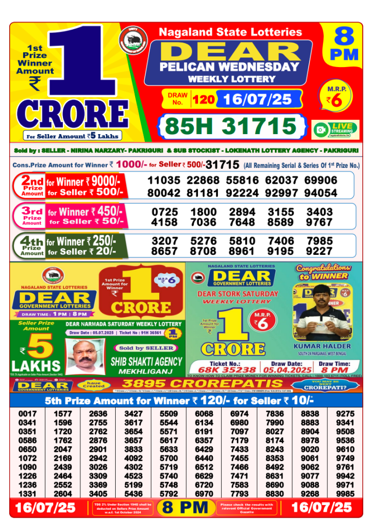 Dear Lottery Result Today(16-7-2025) | 6 PM