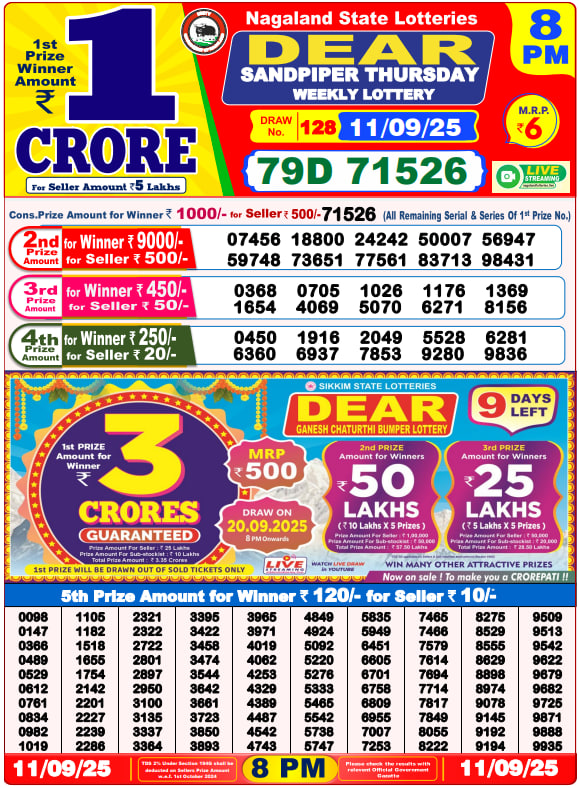 Dear Lottery Result Today(11-9-2025) | 8 PM
