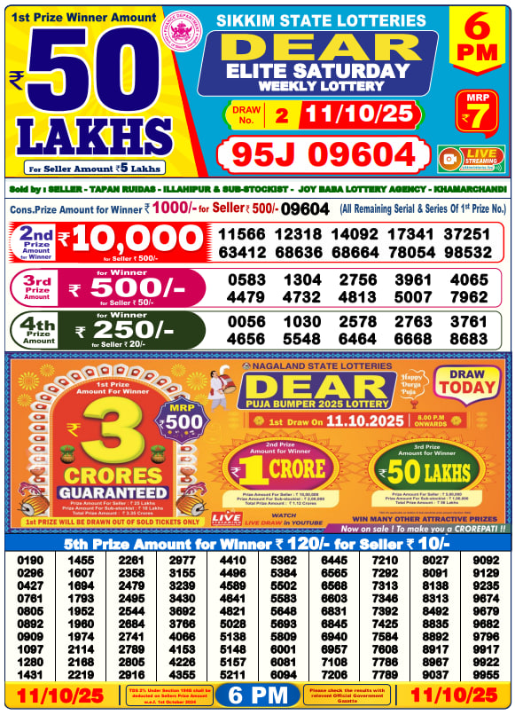 Dear Lottery Result Today(11-10-2025) | 6 PM