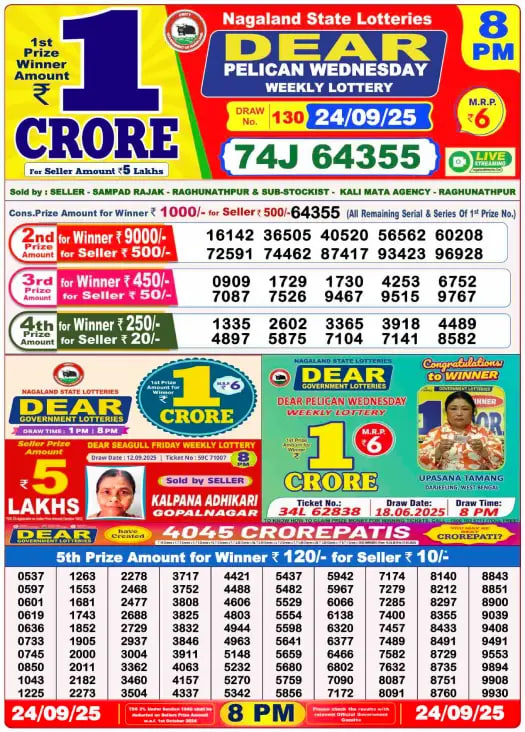 Dear Lottery Result Today(24-10-2025) | 8 PM