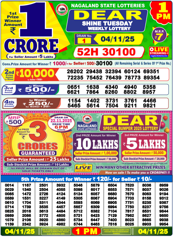 Dear Lottery Result Today(04-11-2025) | 1 PM