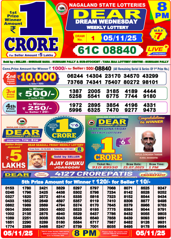 Dear Lottery Result Today(05-11-2025) | 8 PM