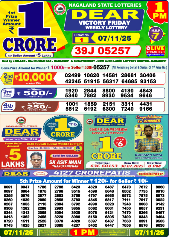 Dear Lottery Result Today(07-11-2025) | 1 PM