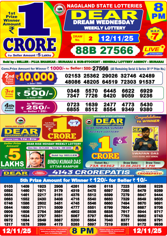 Dear Lottery Result Today(12-11-2025) | 8 PM