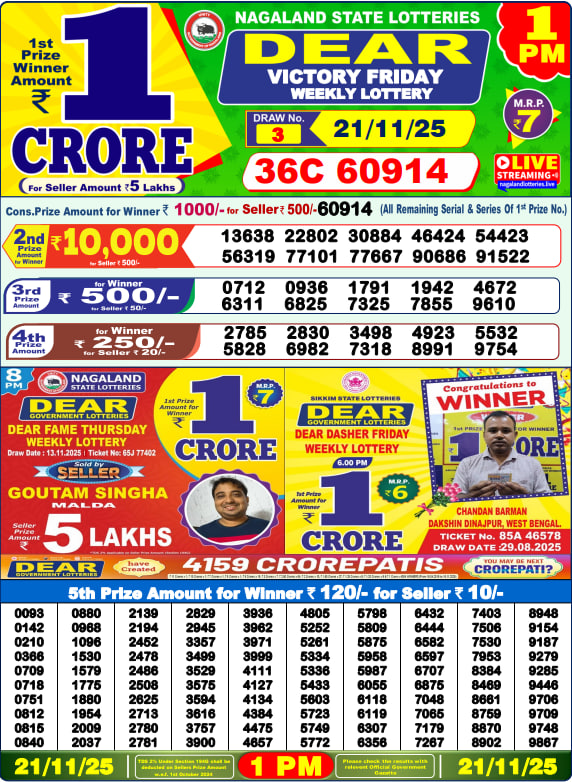 Dear Lottery Result Today(21-11-2025) | 1 PM