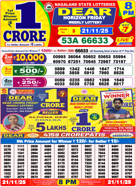 Dear Lottery Result Today(21-11-2025) | 8 PM