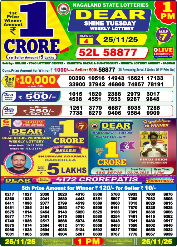Dear Lottery Result Today(25-11-2025) | 1 PM