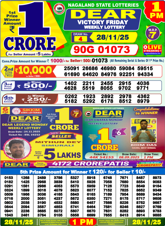 Dear Lottery Result Today(28-11-2025) | 1 PM