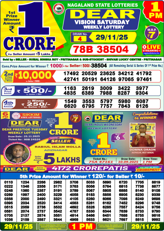 Dear Lottery Result Today(28-11-2025) | 8 PM