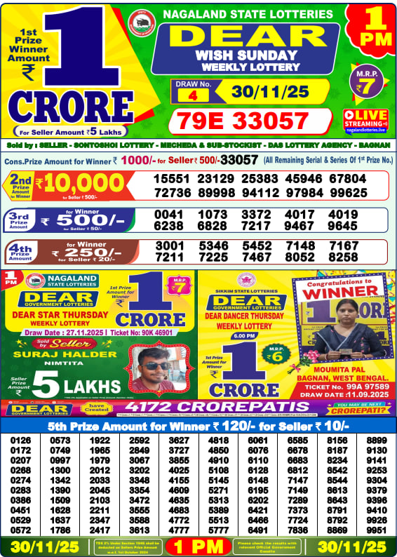 Dear Lottery Result Today(30-11-2025) | 1 PM