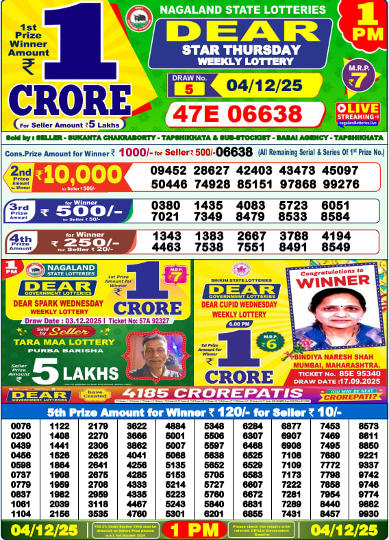 Dear Lottery Result Today(04-12-2025) | 1 PM