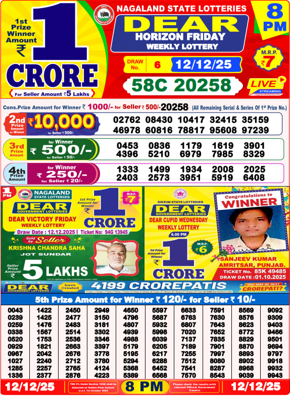 Dear Lottery Result Today(12-12-2025) | 8 PM