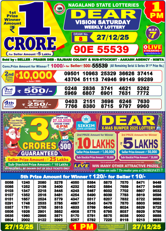 Dear Lottery Result Today(27-12-2025) | 1 PM