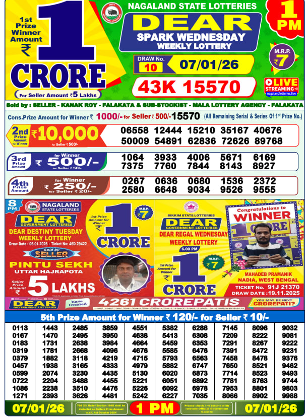Dear Lottery Result Today(07-01-2026) | 1 PM