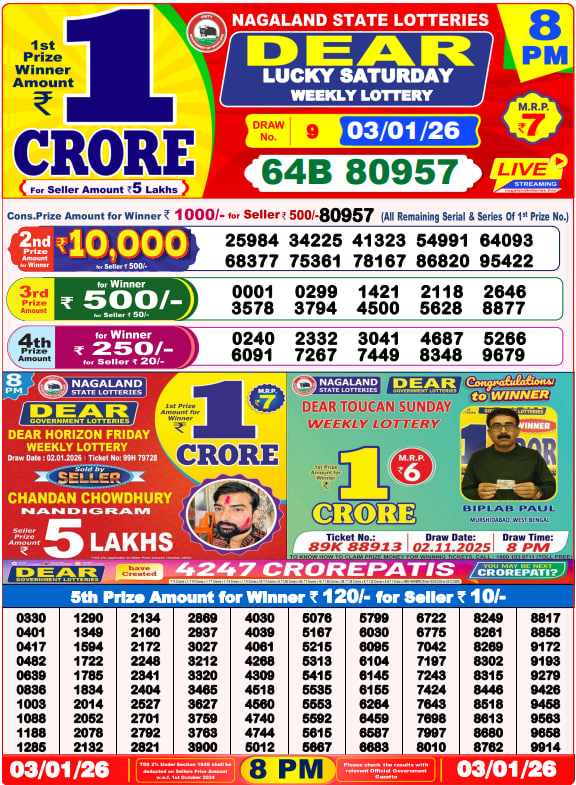 Dear Lottery Result Today(03-01-2026) | 8 PM